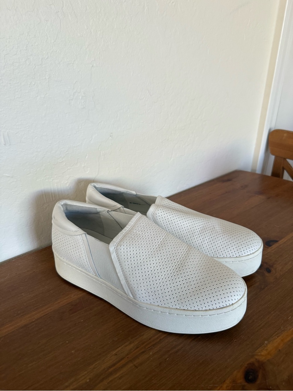 Vince White Perforated Slip-On Platform Sneakers